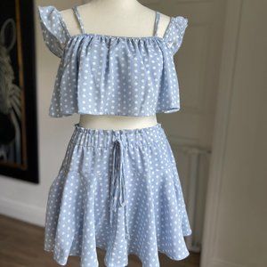 Baby Blue Polka Dot Two Piece Outfit